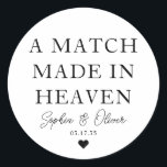 天国ハートの試合結婚で行われる試合 ラウンドシール<br><div class="desc">クラシッククラシックフォントに「天国で作ったマッチ」を結婚貼ったステッカーが付いたブラックにモダンお礼をエレガント言う。名前パーソナライズされたとデートで簡単に結婚出来る。</div>