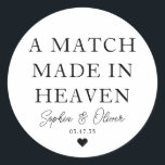 天国ハートの試合結婚で行われる試合 ラウンドシール<br><div class="desc">クラシッククラシックフォントに「天国で作ったマッチ」を結婚貼ったステッカーが付いたブラックにモダンお礼をエレガント言う。名前パーソナライズされたとデートで簡単に結婚出来る。</div>