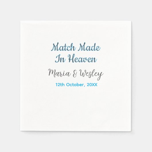 天国ブルーの黒いカップル名の日付で行われた一致 スタンダードカクテルナプキン (正面)