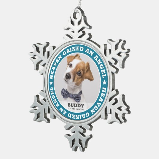 天国引用文モダンペットフォト悔やみや弔慰キープサケ スノーフレークピューターオーナメント (右)