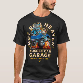 天国改造マッスルカーガレージUSAクラシック車A Tシャツ