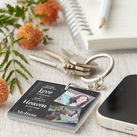 天国記念悔やみや弔慰フェイクレザーファミリー写真 キーホルダー (正面右)