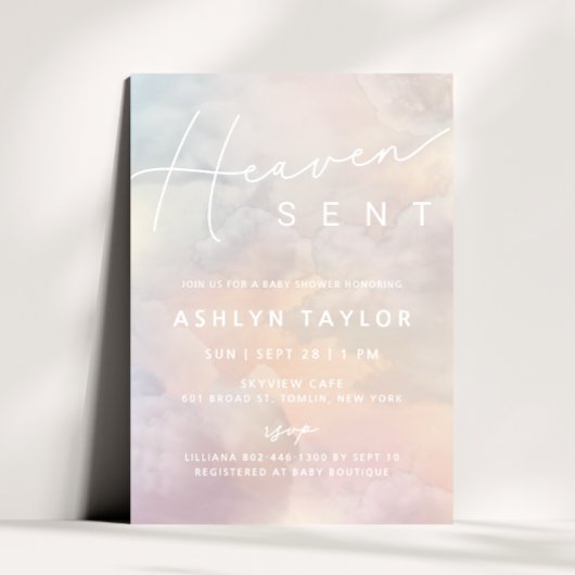天国送信ウォーターカラースカイベビーシャワー招待状 招待状