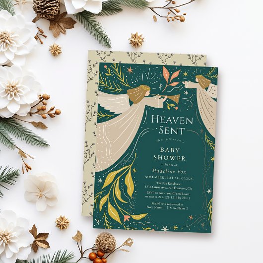 天国送信エンジェルズネイビーブルーベビーシャワー 招待状