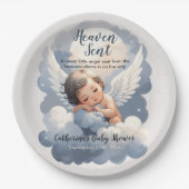 天国送信エンジェルベビー雲の赤ちゃんシャワー ペーパープレート (正面)