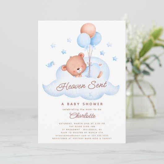天国送信クマ赤ちゃんシャワー 招待状 (スタンド正面)