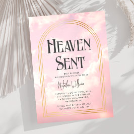 天国送信クラウドスカイピンク赤ちゃんシャワー 招待状