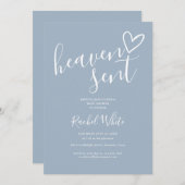天国送信ハートほこりっぽいブルーボーイベビーシャワー 招待状 (正面/裏面)