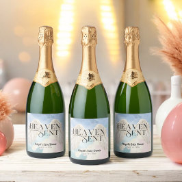 天国送信パステルエンジェルウィングスベビーシャワー スパークリングワインラベル