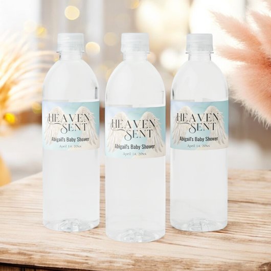 天国送信パステルエンジェルウィングスベビーシャワー ペットボトルラベル