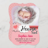 天国送信ピンクの雲の写真の誕生発表 案内状 (正面/裏面)