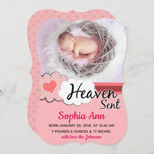 天国送信ピンクの雲の写真の誕生発表 案内状 (正面/裏面)