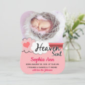 天国送信ピンクの雲の写真の誕生発表 案内状 (スタンド正面)