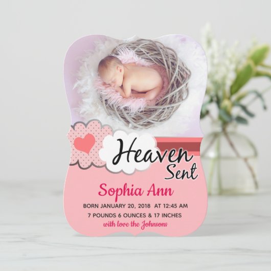 天国送信ピンクの雲の写真の誕生発表 案内状 (スタンド正面)
