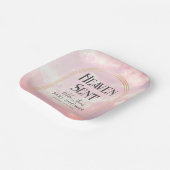 天国送信ピンクの雲金ゴールドアーチ赤ちゃんシャワー ペーパープレート (傾斜あり)