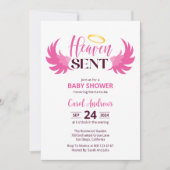 天国送信ピンクエンジェルウィングスベビーシャワー 招待状 (正面)