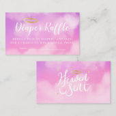 天国送信ピンク赤ちゃんシャワーおむつラッフルチケット エンクロージャーカード (正面/裏面)