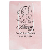 天国送信ベビーシャワーピンクの月の星 ミディアムペーパーバッグ (裏面)