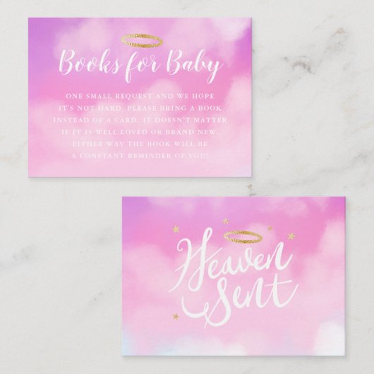 天国送信ベビーシャワーブックリクエストピンク エンクロージャーカード (正面/裏面)