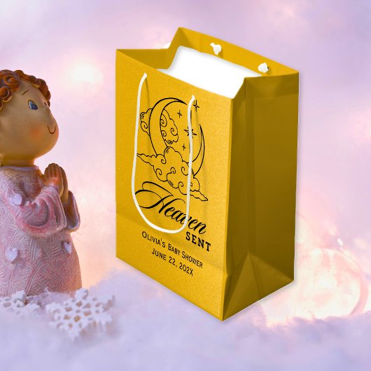 天国送信ベビーシャワー金ゴールド月星 ミディアムペーパーバッグ