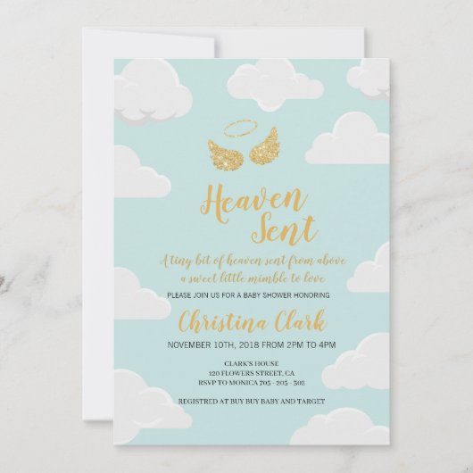 天国送信ボーイベビーシャワー 招待状 (正面)