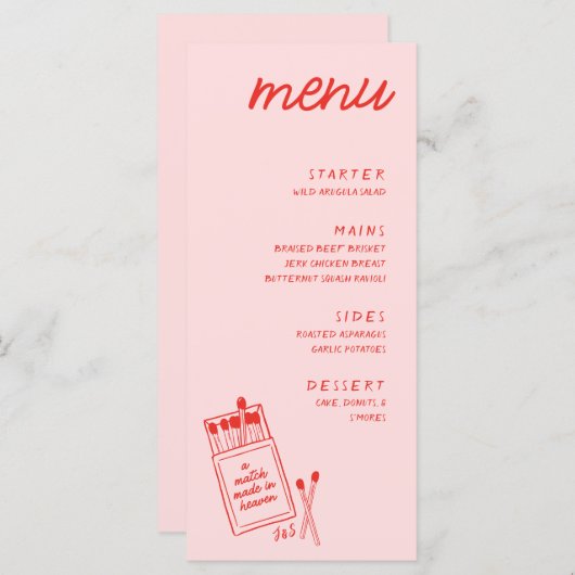 天国・ピンクのディナー結婚メニューで作ったマッチ メニュー (正面/裏面)