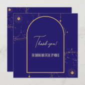 天夜空ネイビーブルーと金ゴールド結婚ズ サンキューカード (正面/裏面)