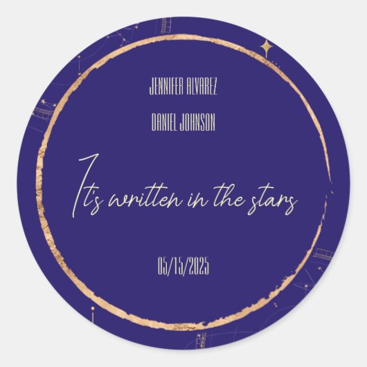天夜空ネイビーブルーと金ゴールド結婚ズ ラウンドシール (正面)
