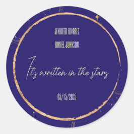 天夜空ネイビーブルーと金ゴールド結婚ズ ラウンドシール