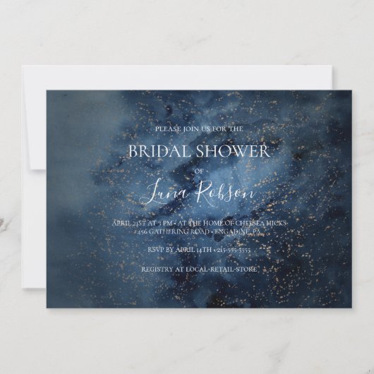 天夜空金ゴールド水平ブライダルシャワー 招待状 (正面)