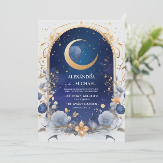 天夜空(フレーム付き伝統的結婚) 招待状 (スタンド正面)