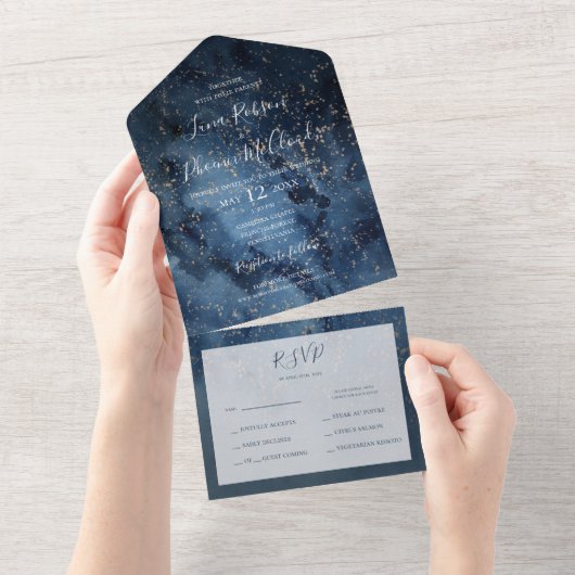 天夜空 |金ゴールドシールと送信 オールインワン招待状 (貼ってはがせる)