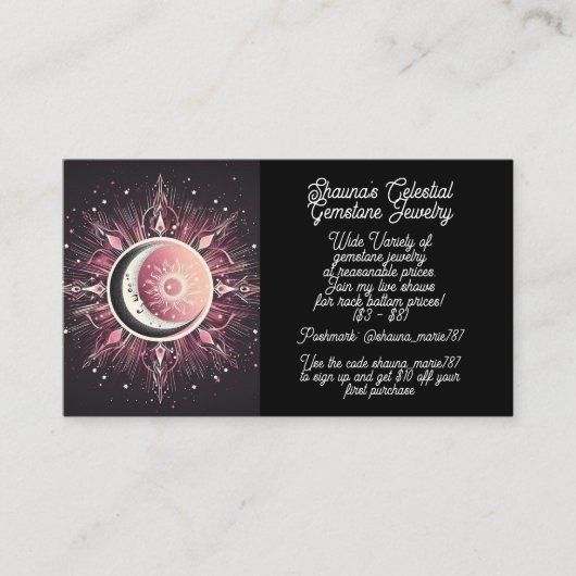 天太陽ムーンスターズブラックピンクホワイト〔占星術の〕十二宮図 名刺 (正面)