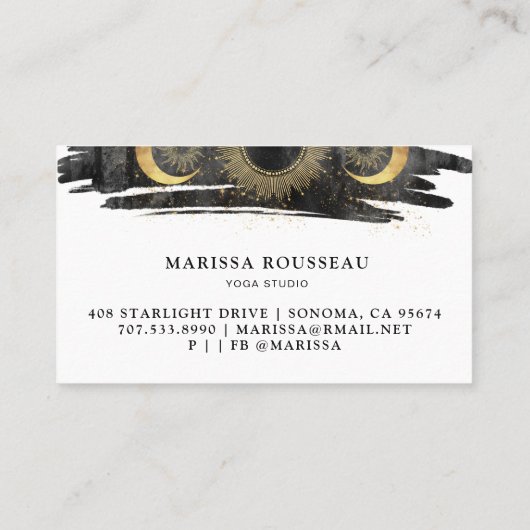 天太陽ムーンスターズ金ゴールド白黒ヨガ 名刺 (裏面)