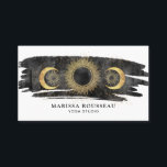 天太陽ムーンスターズ金ゴールド白黒ヨガ 名刺<br><div class="desc">白い背景に黒いインクの筆跡に金ゴールドと黒い太陽、月と星を重ね合わせた天のエーテルのヨガスタジオの名刺。</div>