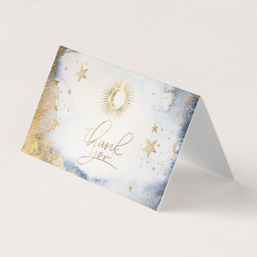 天太陽、月、星水色サンキューカード 名刺 (正面)