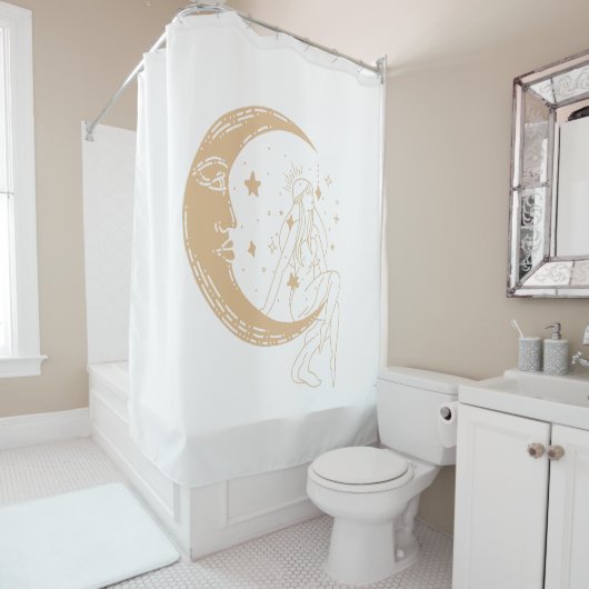 天女の月と星,ボホ,エレガント金ゴールド シャワーカーテン (インサイチュ)