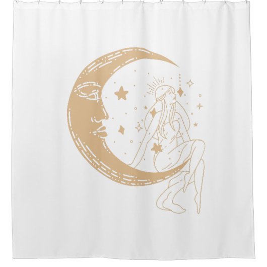 天女の月と星,ボホ,エレガント金ゴールド シャワーカーテン (正面)