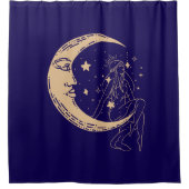 天女の月と星，ボホ，エレガント金ゴールド シャワーカーテン (正面)