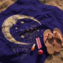 天女の月と星，ボホ，エレガント金ゴールド ビーチタオル