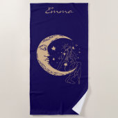 天女の月と星,ボホ,エレガント金ゴールド ビーチタオル (正面)