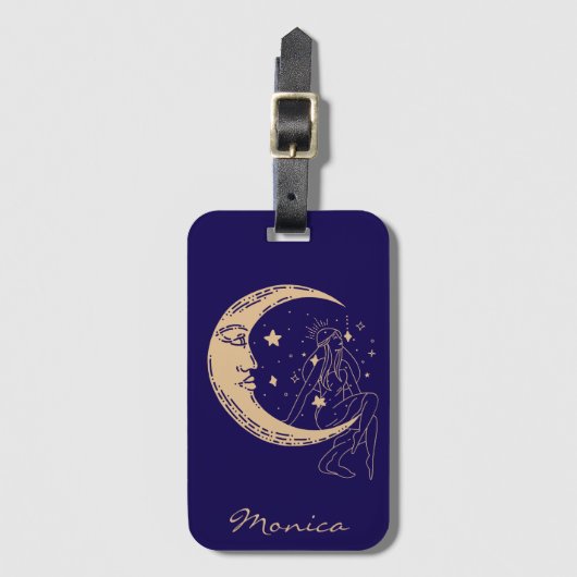 天女の月と星,ボホ,エレガント金ゴールド ラゲッジタグ (正面縦)