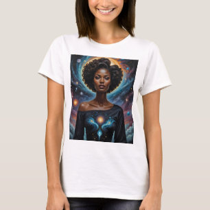 天女神コズミックエネルギーTシャツ銀河系アート Tシャツ