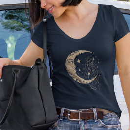 天女 月と星,ボホ,エレガント ゴールド Tシャツ