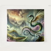 天威厳のある竜のファンタジー山脈 タペストリー (正面(横))