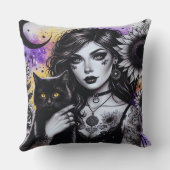 天性ゴシック様式の魔女と黒猫 クッション (裏面)