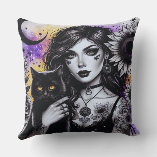 天性ゴシック様式の魔女と黒猫 クッション (裏面)