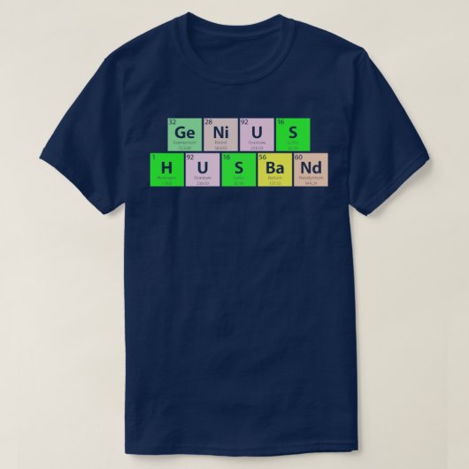 天才の夫の周期表 Tシャツ (デザイン正面)