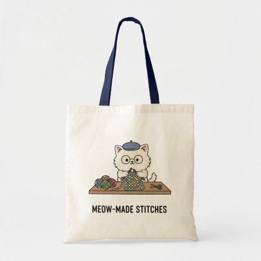 天才猫の編み物 "Meow-Made" プレゼントデザイン トートバッグ (正面)