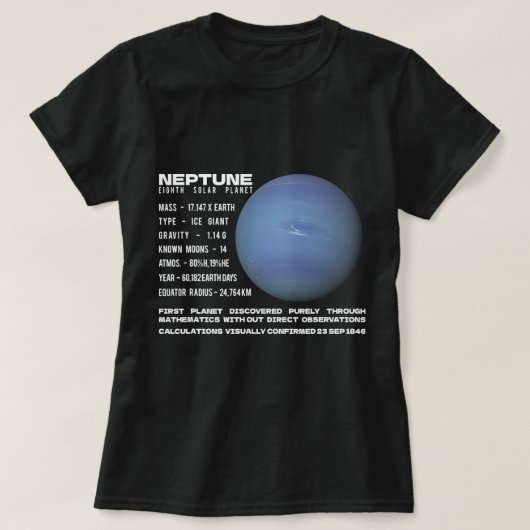 天文学の恋人ネプチューンプラネットファクト宇宙探索 Tシャツ (デザイン正面)